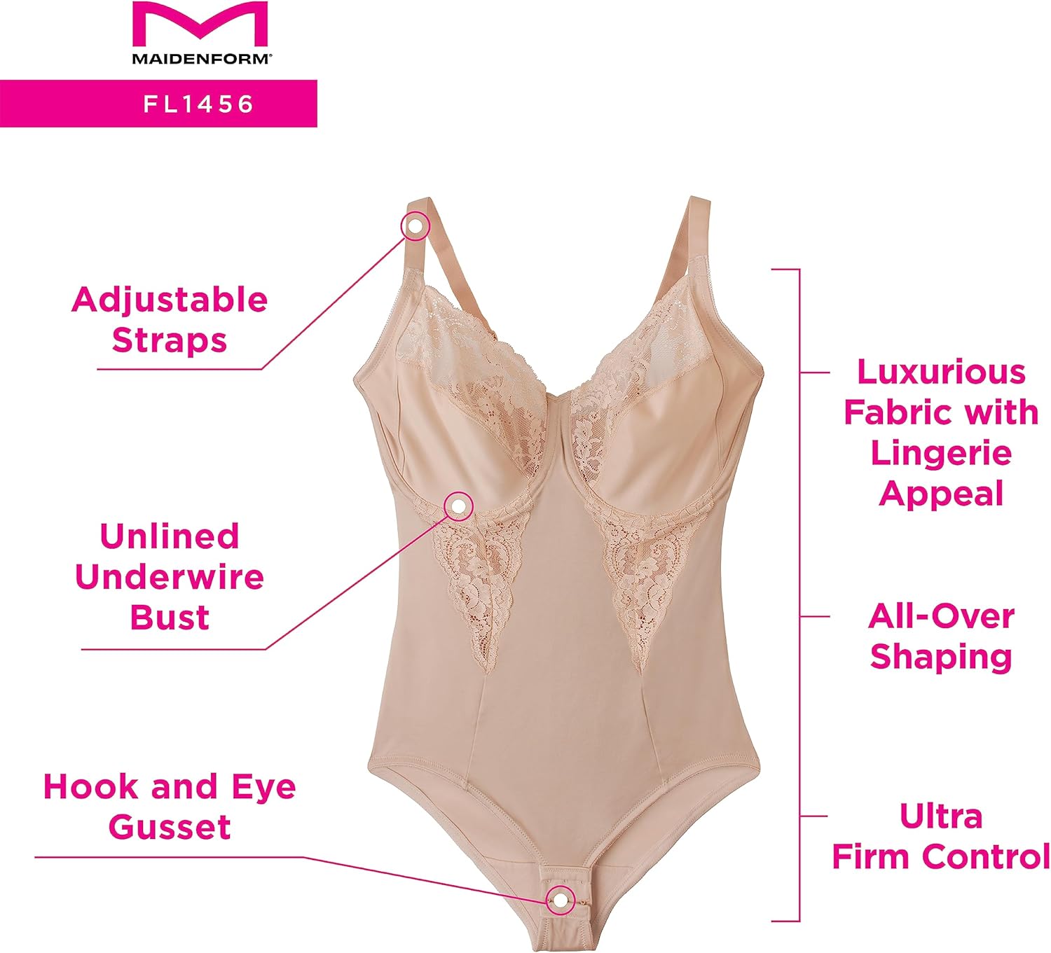 Maidenform Women’s Shapewear Bodysuit – Tummy Control with Underwire Bra