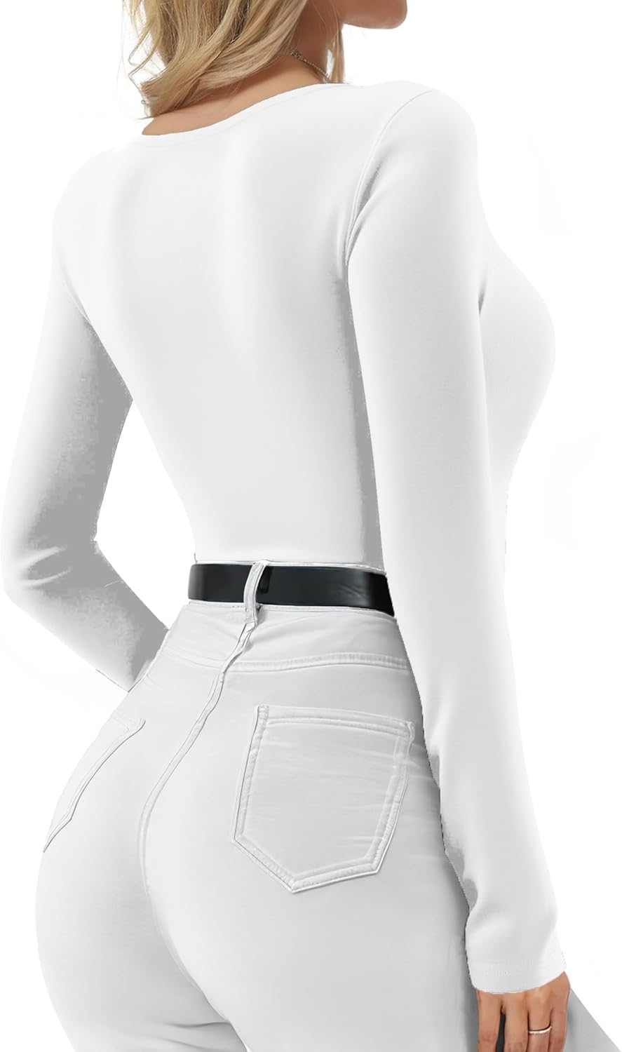 Women’s Deep V Neck Long Sleeve Bodysuit – Going Out Fashion Top