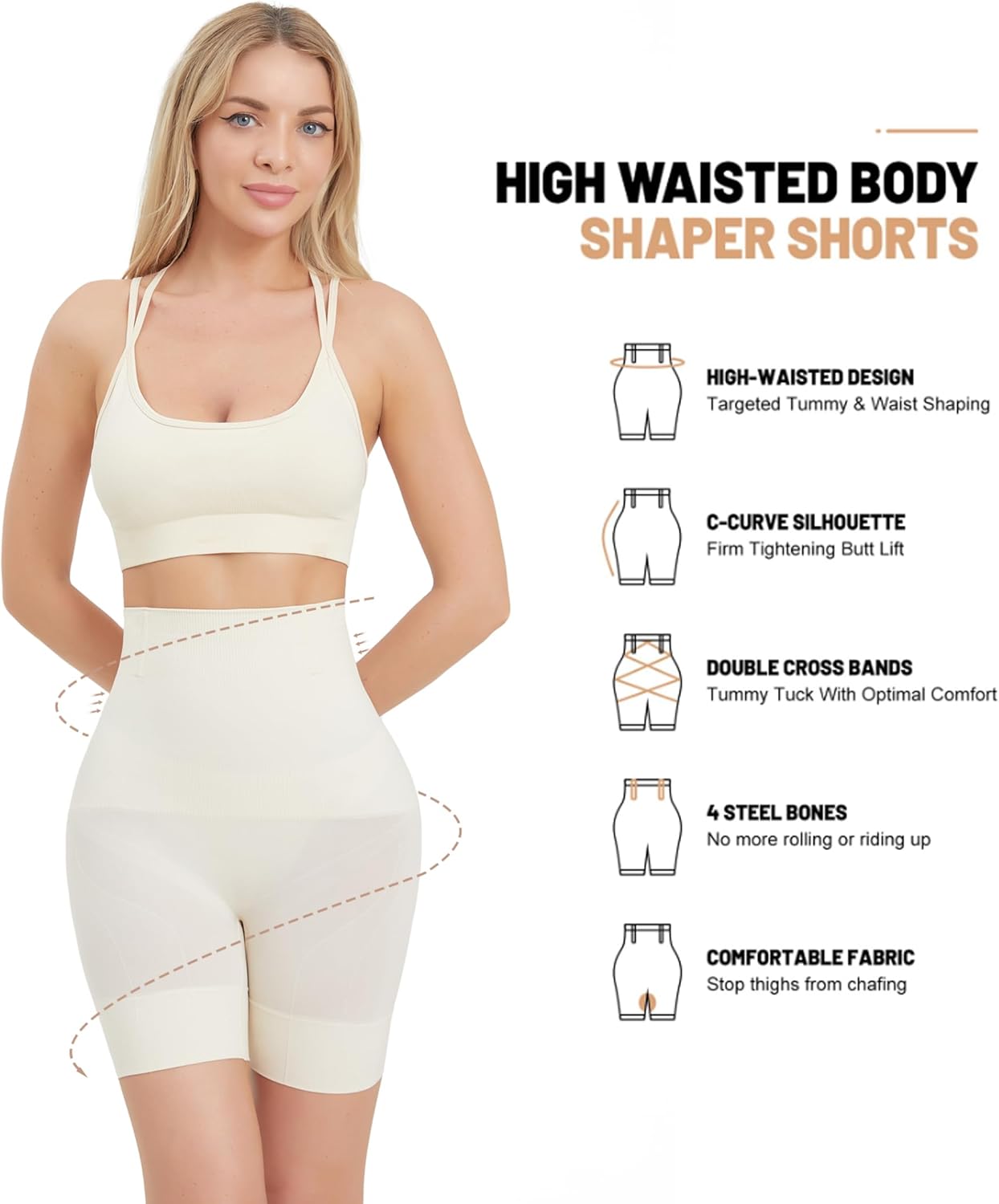 Women’s High Waist Shapewear Shorts – Tummy Control & Butt Lifting Thigh Slimmer