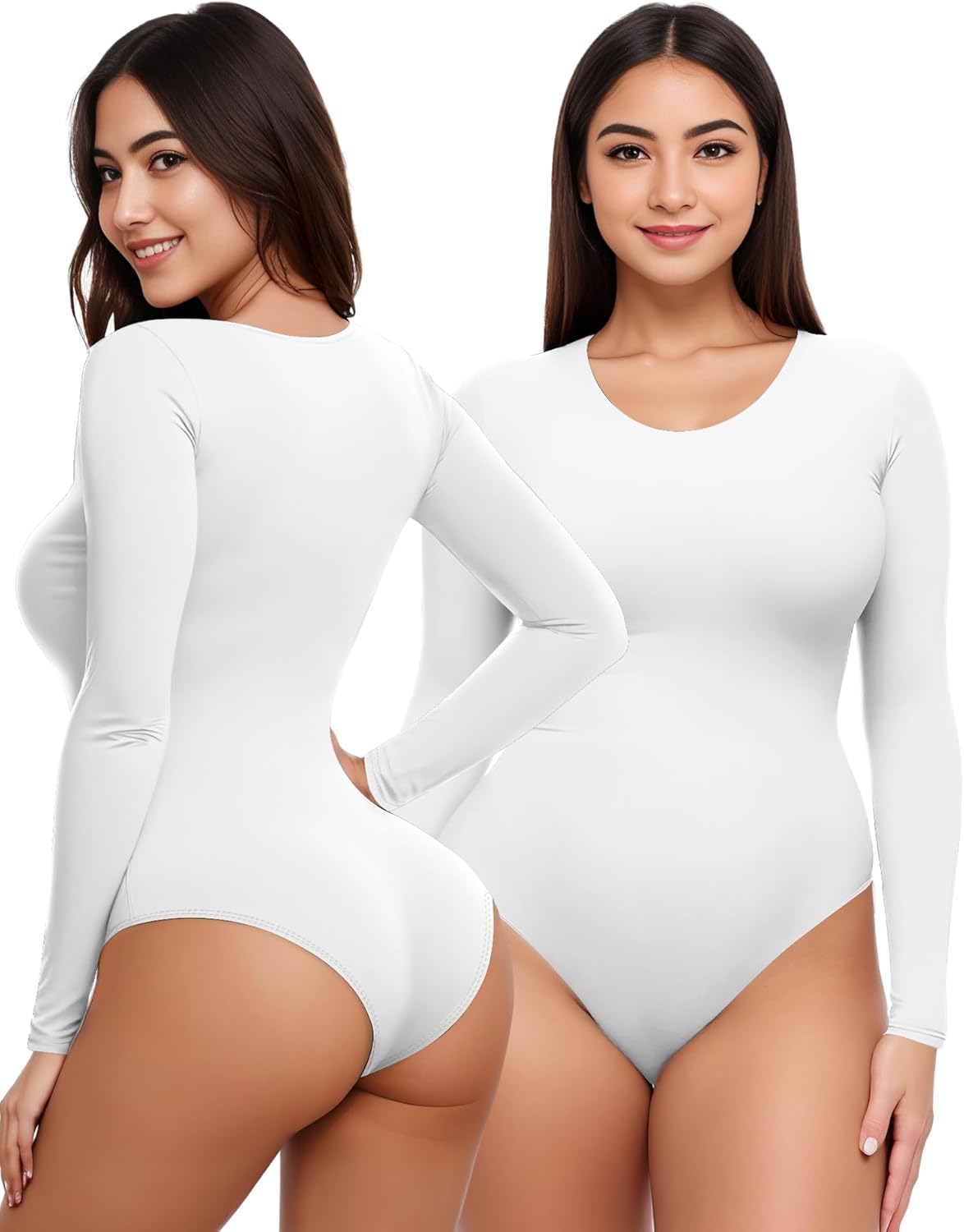 Women’s Long Sleeve Bodysuit – Crew Neck Basic Top Leotard