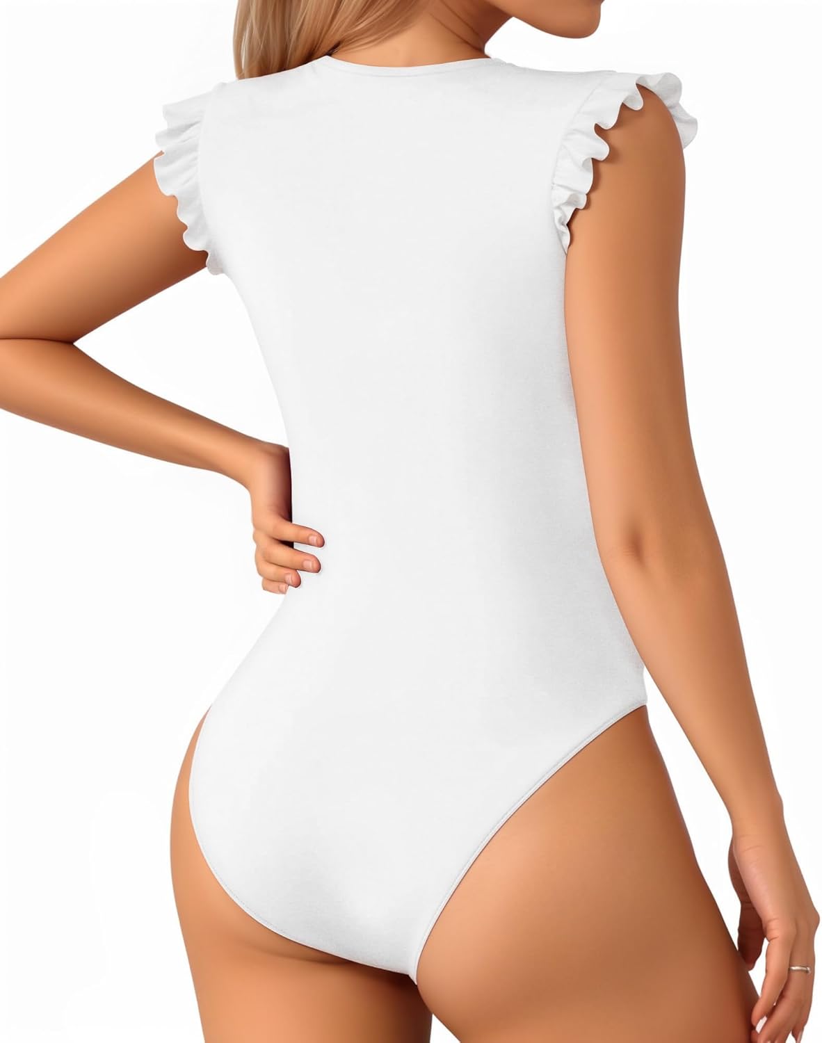 Women’s Ruffle Sleeveless Bodysuit – Slim Fit Crew Neck Tank Top