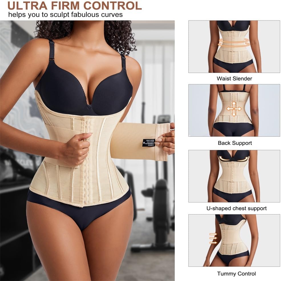 Women’s Waist Cincher – Full Body Corset Shaper with Double Belt Tummy Control