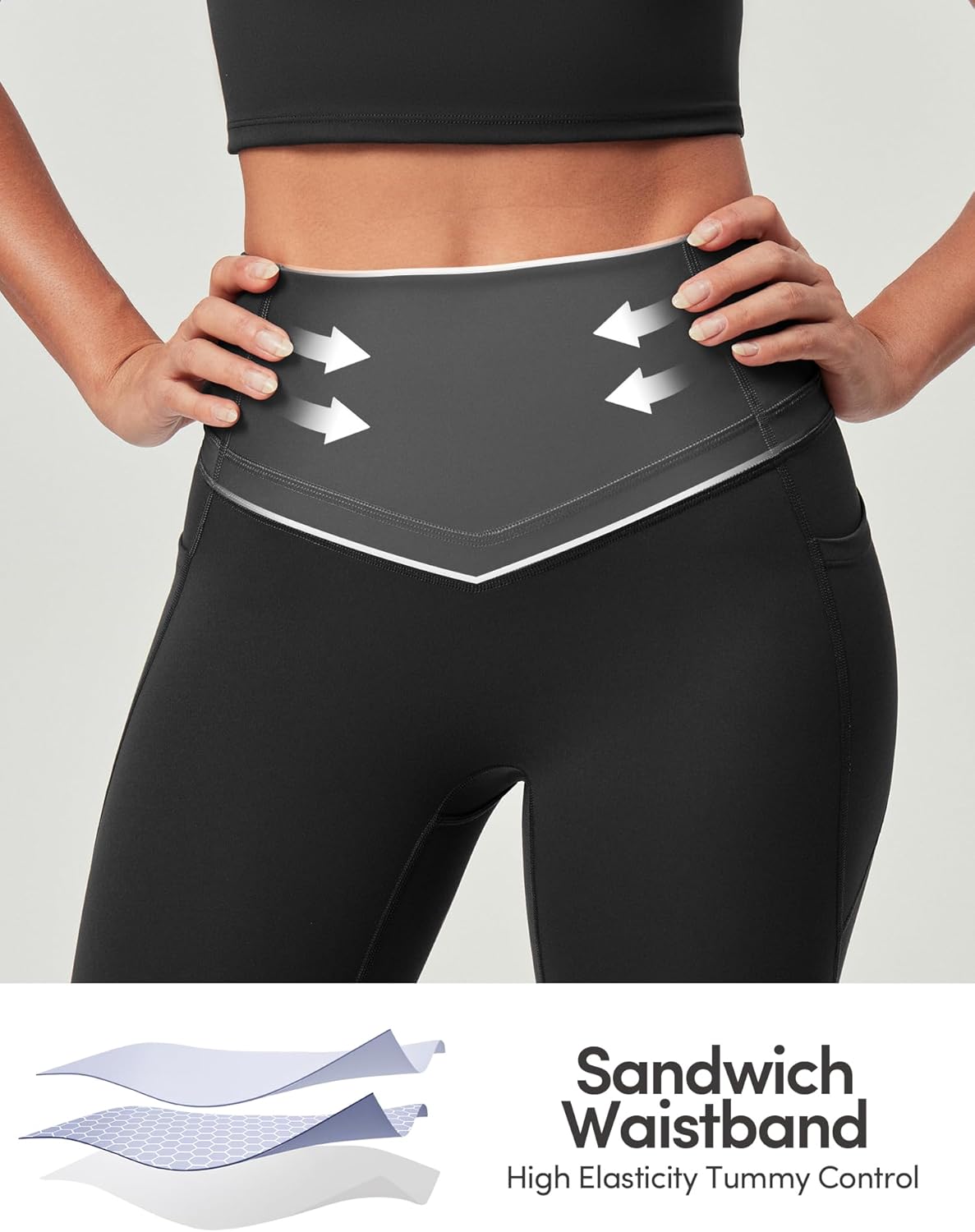 EASYBRA Compression Leggings with Pockets for Women Tummy Control Leggings No Front Seam Workout High Waist Yoga Pants