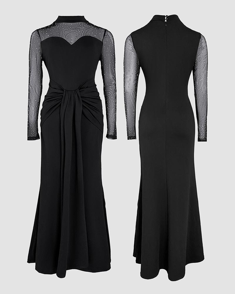 EASYBRA Rhinestone Mock Neck Mermaid Evening Gown