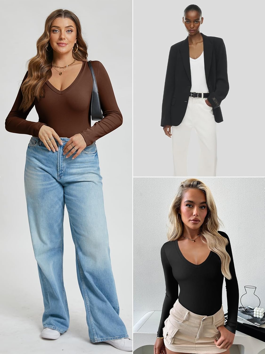 Women’s Deep V-Neck Bodysuit – Sexy Long Sleeve Going Out Top