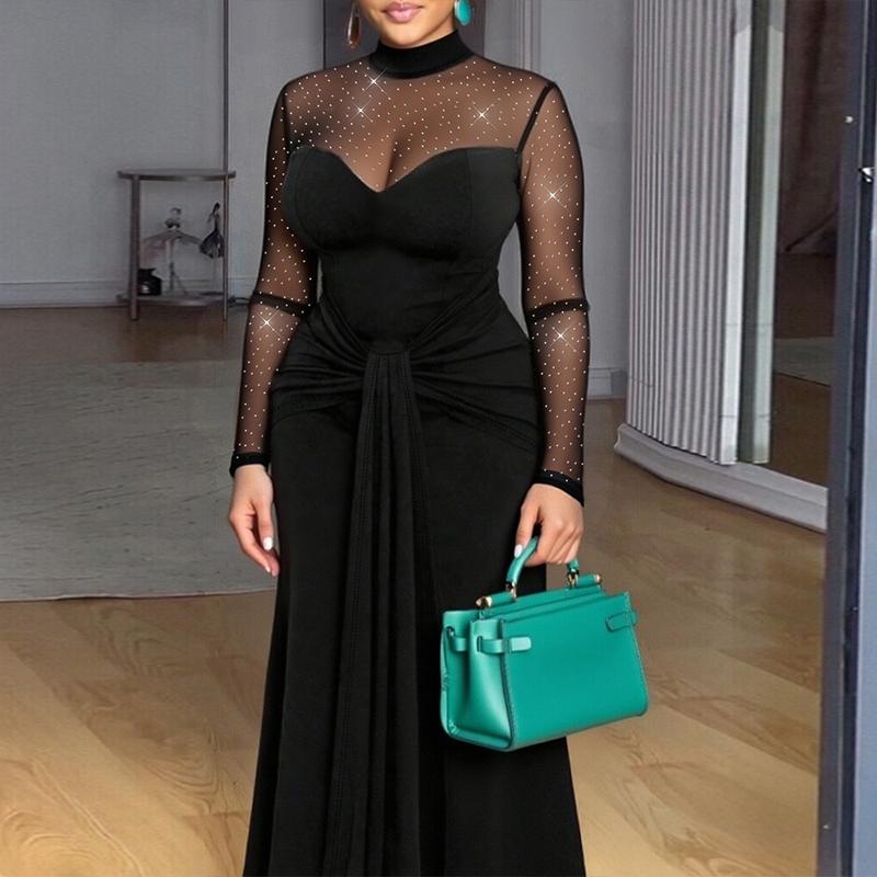 EASYBRA Rhinestone Mock Neck Mermaid Evening Gown