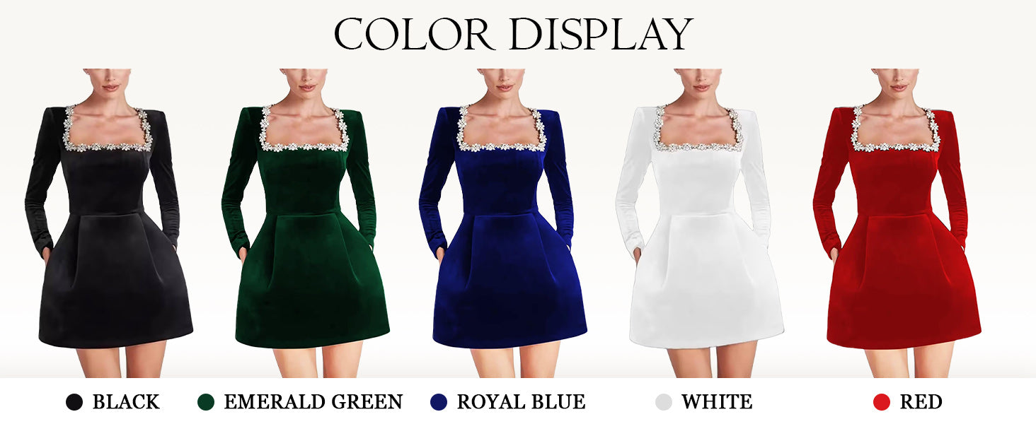 Crystal Square Neck Wedding Dresses for Brides Short Long Sleeve Prom Dress Velvet Wedding Guest Gown with Pockets