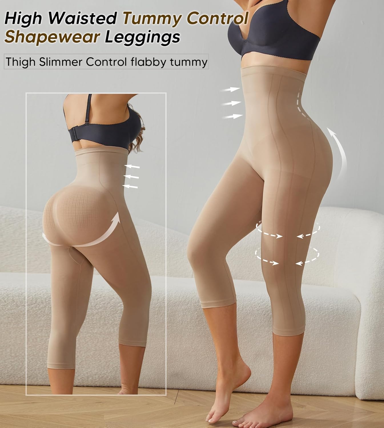 Compression Capri Leggings for Women – High Waist Tummy Control Shapewear