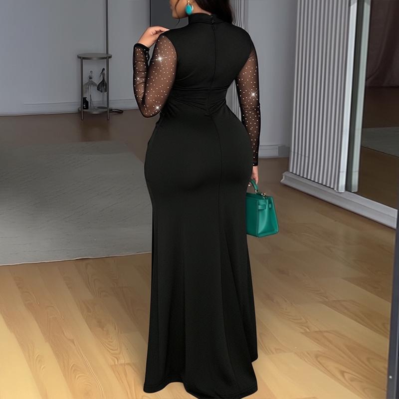 EASYBRA Rhinestone Mock Neck Mermaid Evening Gown