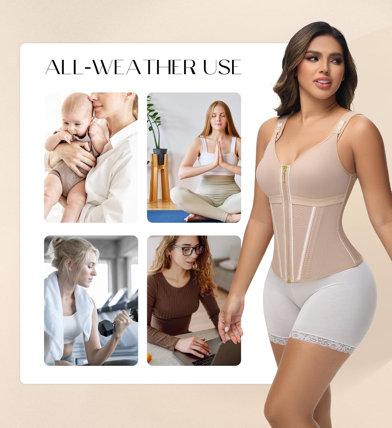 Waist Trainer Corset for Women Tummy Control Sport Workout Body Shaper Vest for Women Postpartum Gym Zipper and Hooks