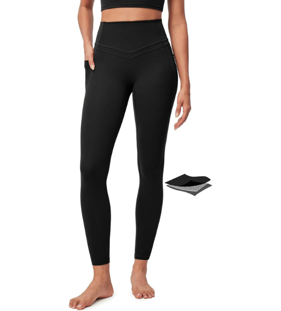 EASYBRA Compression Leggings with Pockets for Women Tummy Control Leggings No Front Seam Workout High Waist Yoga Pants