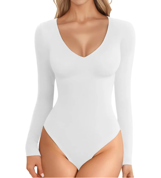Women’s Deep V Neck Long Sleeve Bodysuit – Going Out Fashion Top