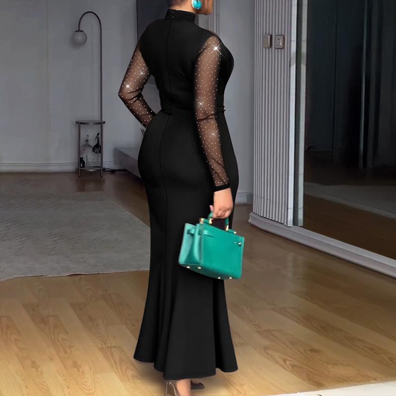 EASYBRA Rhinestone Mock Neck Mermaid Evening Gown