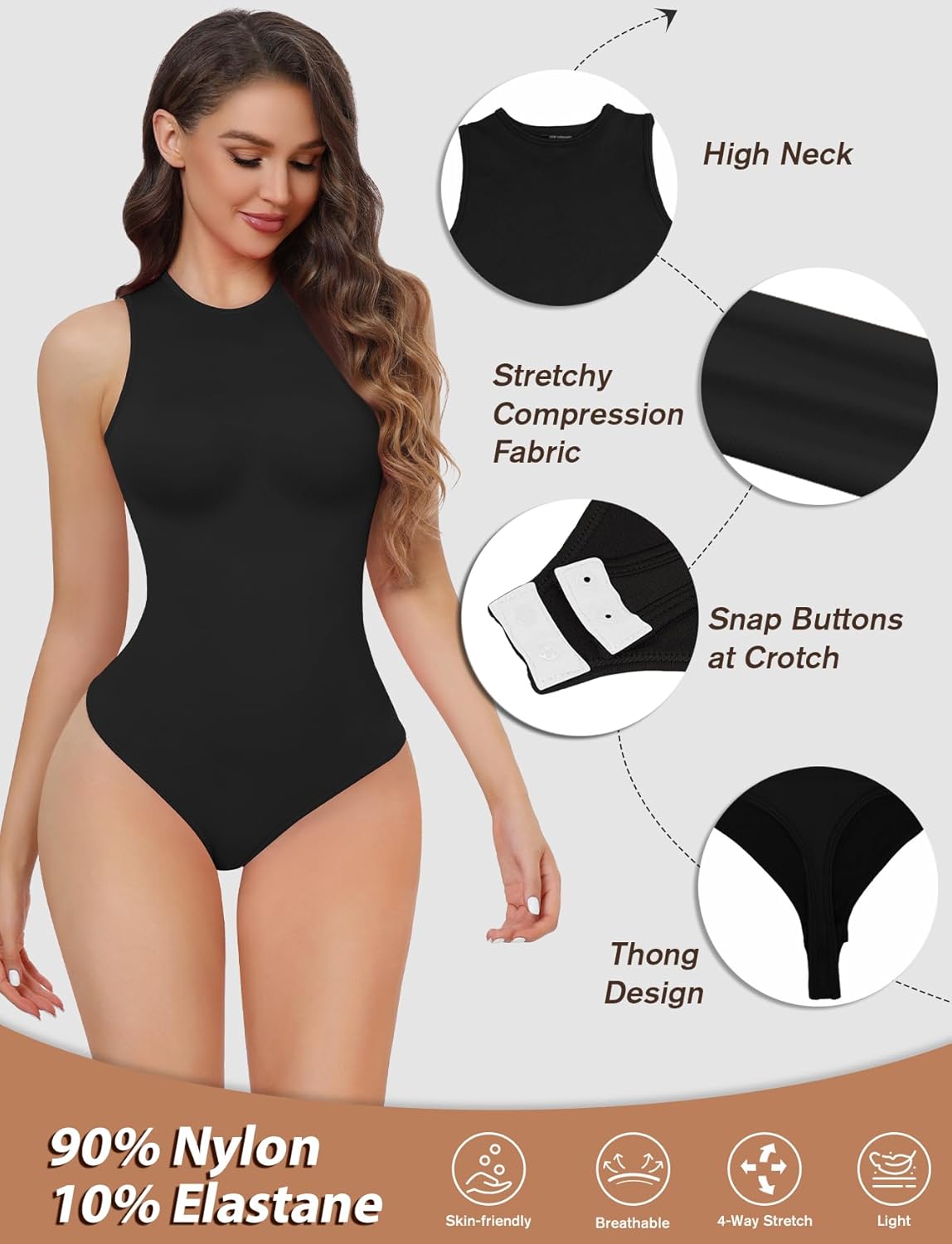 Women’s High Neck Tummy Control Bodysuit – Seamless Racerback Body Shaper