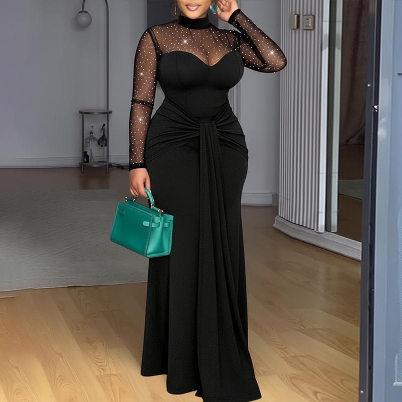 EASYBRA Rhinestone Mock Neck Mermaid Evening Gown