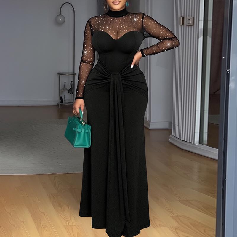 EASYBRA Rhinestone Mock Neck Mermaid Evening Gown