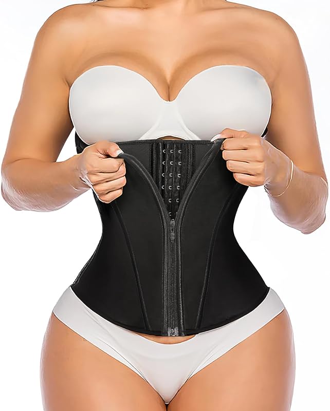 Waist Trainer for Women Latex Underbust Tummy Control Waist Cincher Corset Hourglass Body Shaper Zipper and Hooks