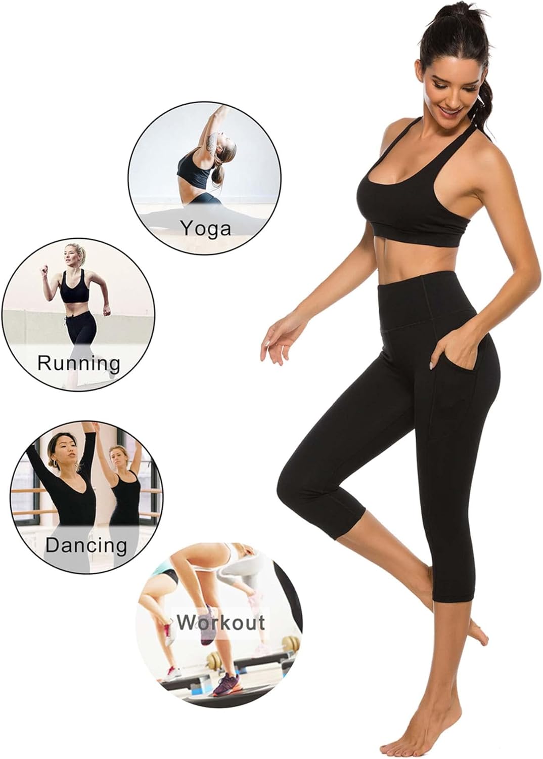 Stelle Women’s High Waist Capri Leggings – Yoga, Workout & Cycling Pants with Pockets