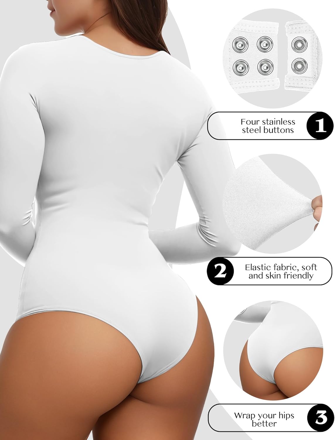 Women’s Long Sleeve Bodysuit – Crew Neck Basic Top Leotard