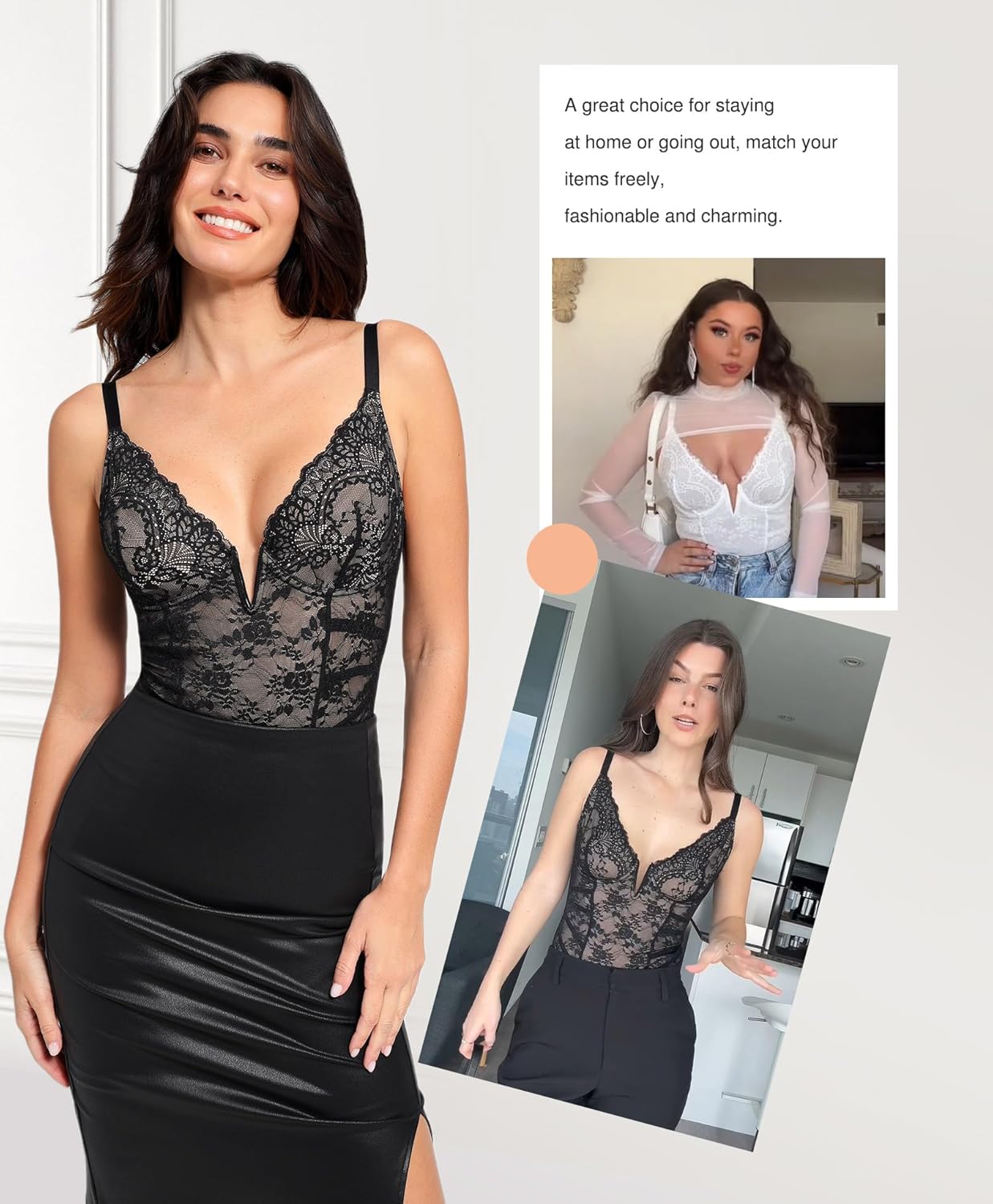 Women’s Lace Bodysuit – Deep V Neck Backless Tummy Control Shapewear