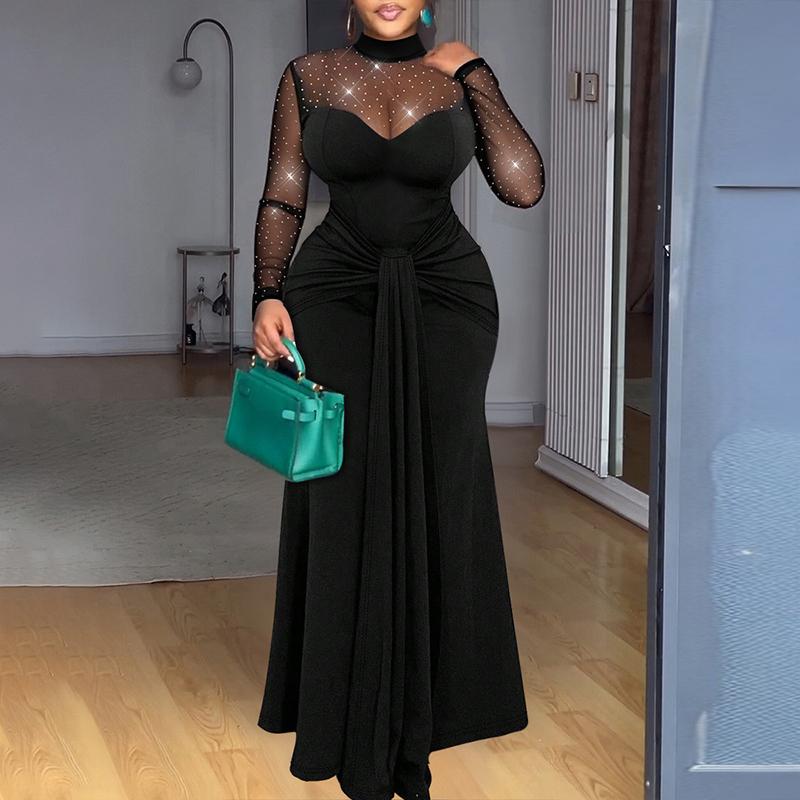 EASYBRA Rhinestone Mock Neck Mermaid Evening Gown