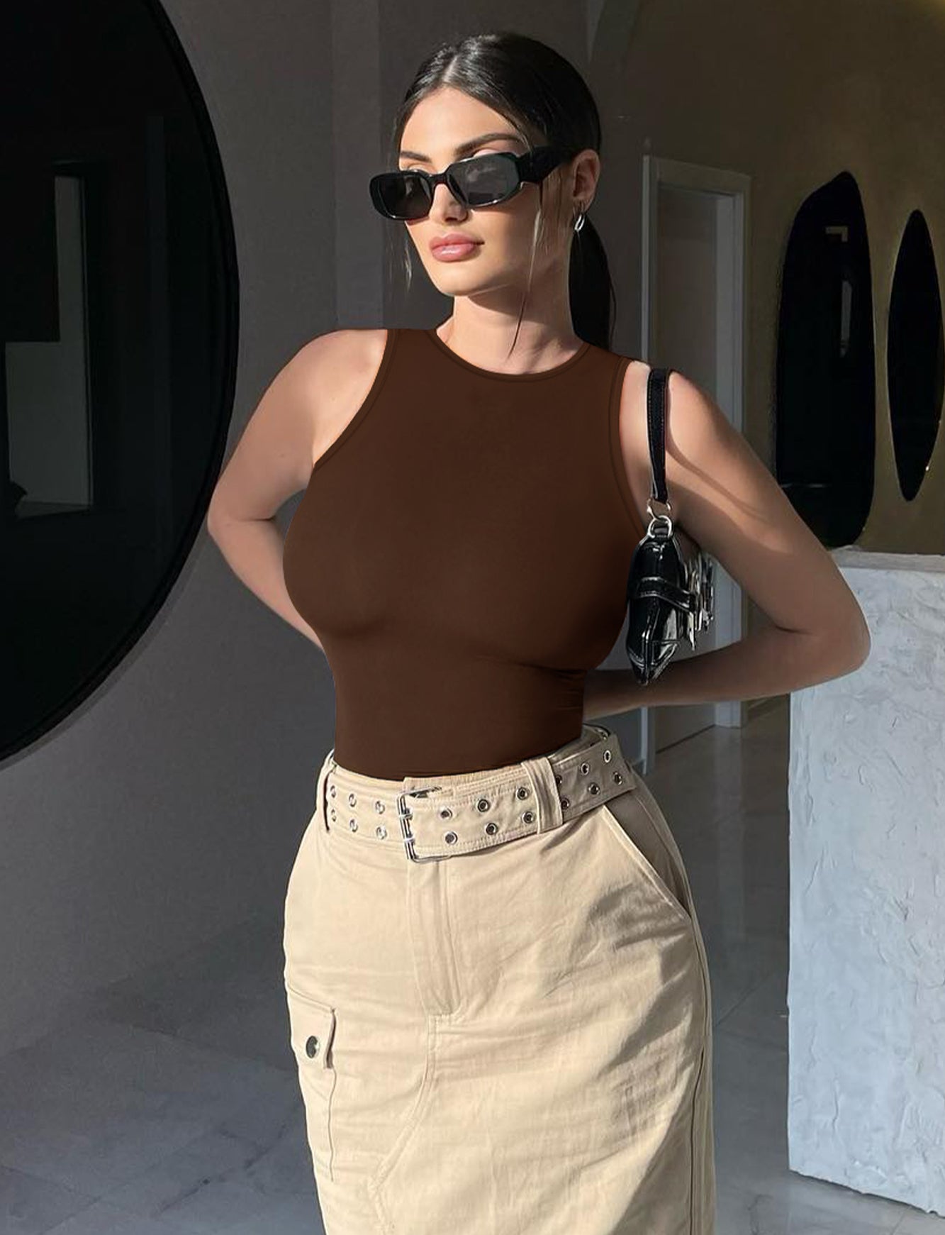 Women’s High Neck Tummy Control Bodysuit – Seamless Racerback Body Shaper