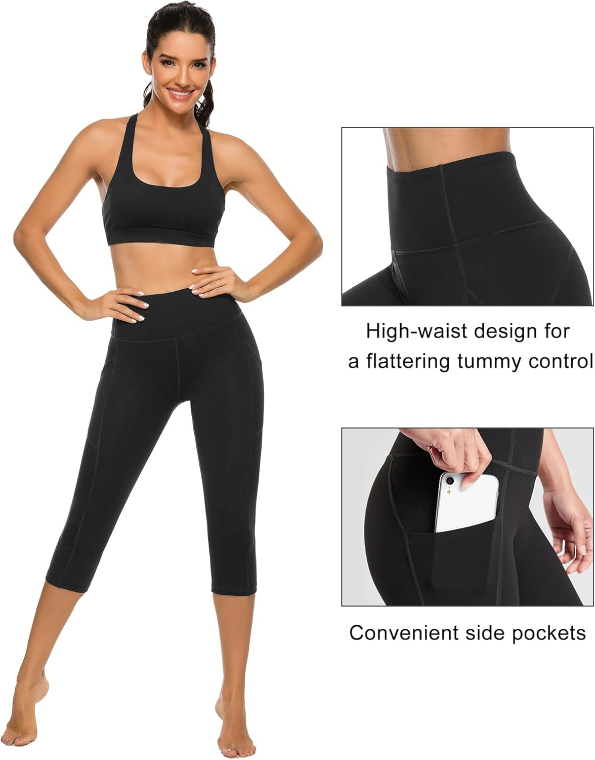 Stelle Women’s High Waist Capri Leggings – Yoga, Workout & Cycling Pants with Pockets