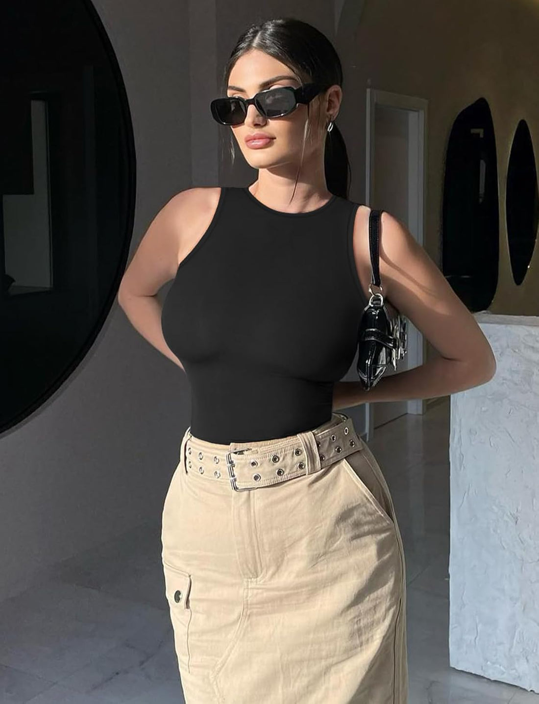 Women’s High Neck Tummy Control Bodysuit – Seamless Racerback Body Shaper