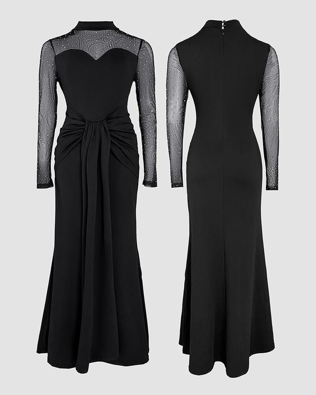 EASYBRA Rhinestone Mock Neck Mermaid Evening Gown